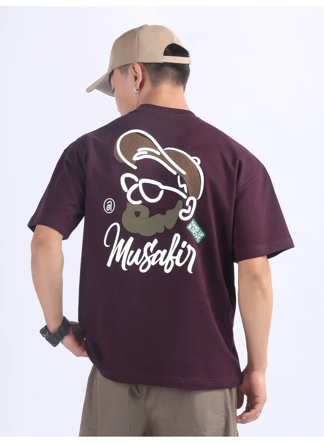 Beyoung Dark Purple Musafir Printed T-Shirt