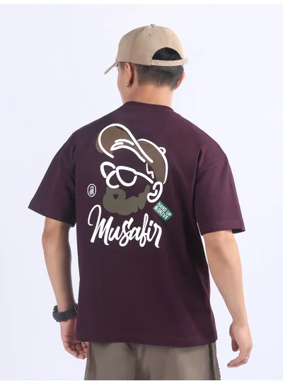 Beyoung Dark Purple Musafir Printed T-Shirt