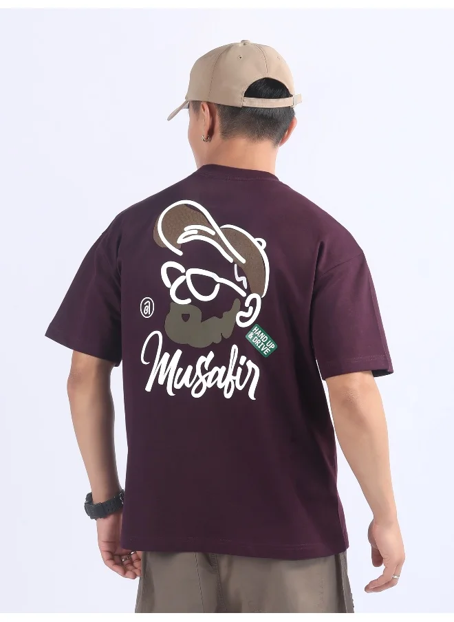 Beyoung Dark Purple Musafir Printed T-Shirt