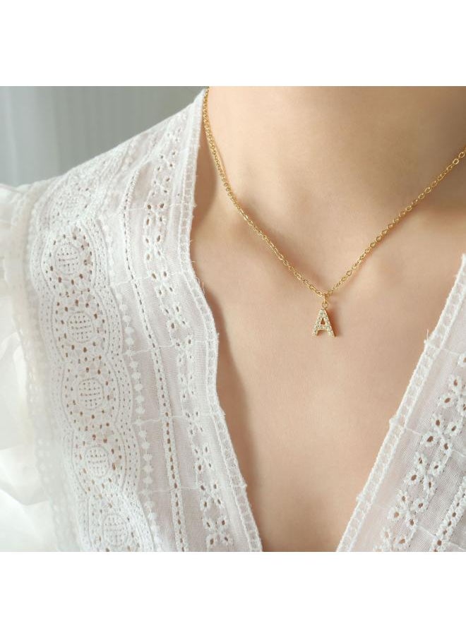 NIBEMINENT Popular Hot- Flash Zircon Inlaid With 26 English Letters Design Light Luxury Girls Titanium Steel Pendant Necklace Jewelry 