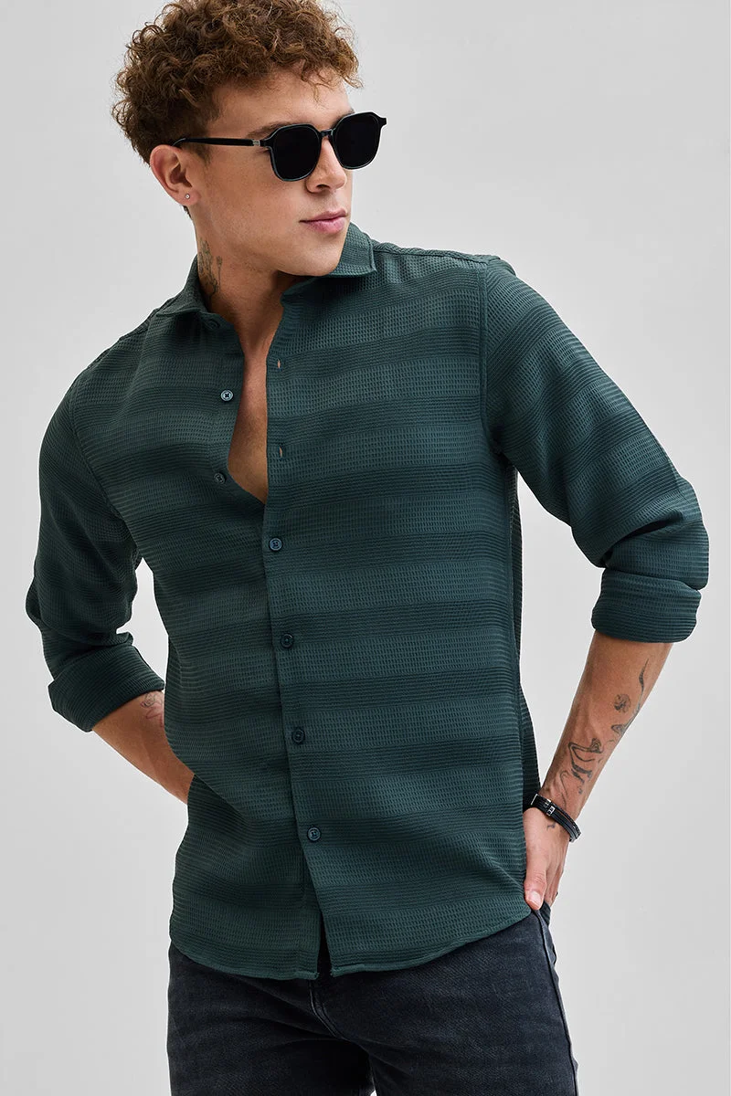 SNITCH Green Textured Long Sleeve Slim Fit Shirt