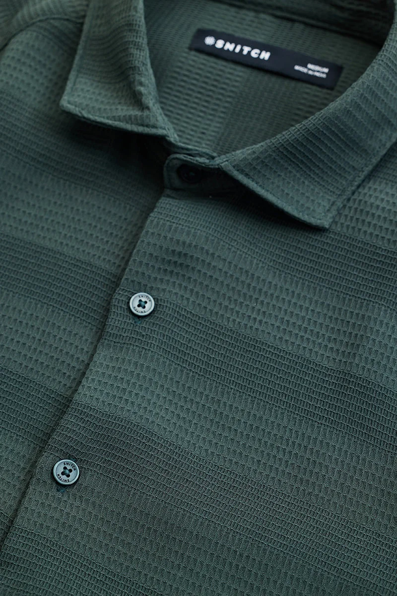 SNITCH Green Textured Long Sleeve Slim Fit Shirt