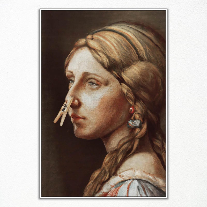 HOME TROVE  Funny Bathroom Wall Art, Vintage Funny Bathroom Poster Classical Girl with Clothespin, Humor Amusing Toilet Art Pinching Nose Funny Wall Decor 12x16in Unframed - Image 4