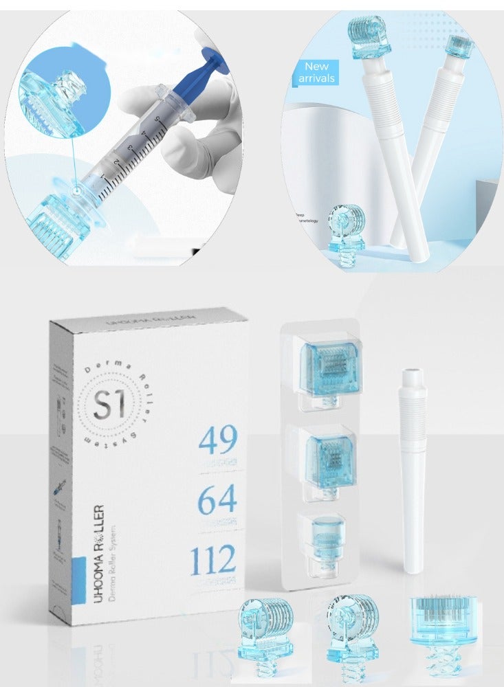 Generic New microneedle roller three-in-one microneedle roller, needle set needle hydration, (seal/cylinder roller/roller) 0.25 mm needle, can be used in combination with injection container, skin care tool, facial skin, hair and beard growth, universal for men and women  - Image 1