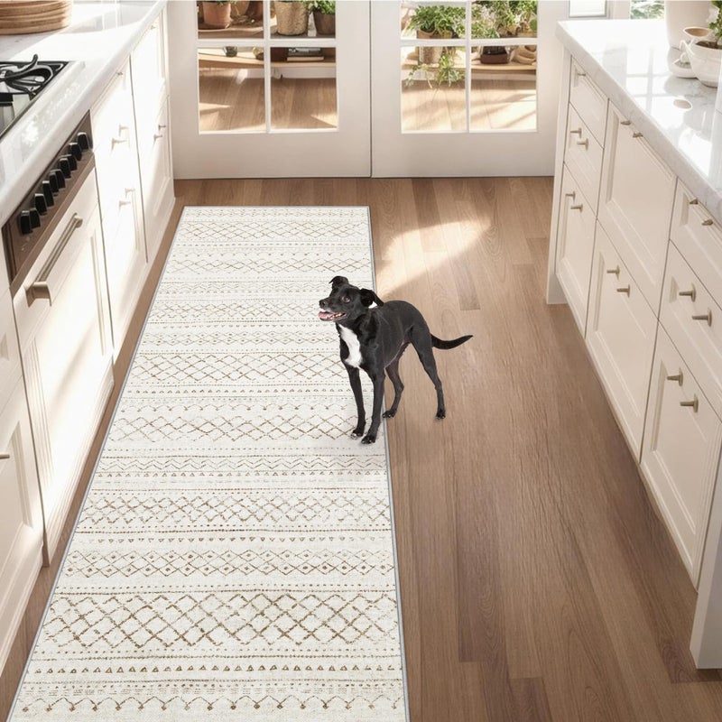 Aoyaomi Runner Rug 2x5 Boho Geometric Area Rug: Small Washable Kitchen Rug Entryway Rug  Soft Non Slip Moroccan Long Hallway Rug for Bedroom Bathroom Laundry Entryway Staircase Foyer(Brown 2X5) - Image 1