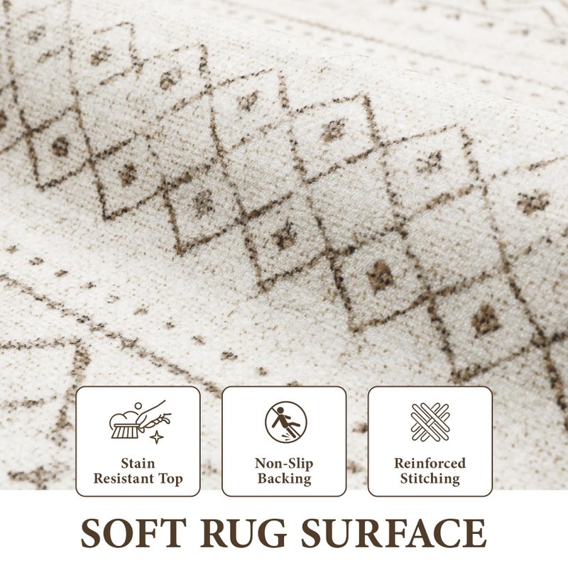 Aoyaomi Runner Rug 2x5 Boho Geometric Area Rug: Small Washable Kitchen Rug Entryway Rug  Soft Non Slip Moroccan Long Hallway Rug for Bedroom Bathroom Laundry Entryway Staircase Foyer(Brown 2X5) - Image 2