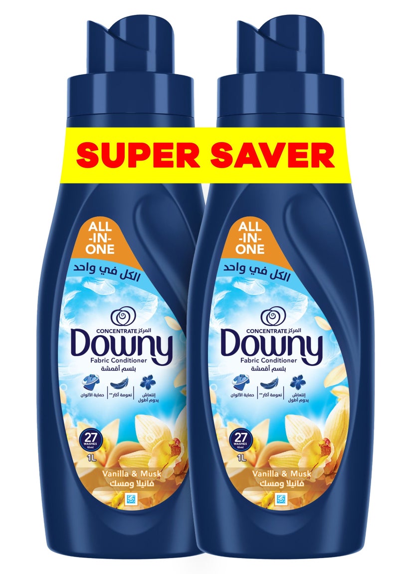 Downy Vanilla & Musk Dual Pack, Fabric Conditioner, Concentrate Softener, With Colour Portection, More Softness and Long Lasting Freshness 2 x 1L - Image 1