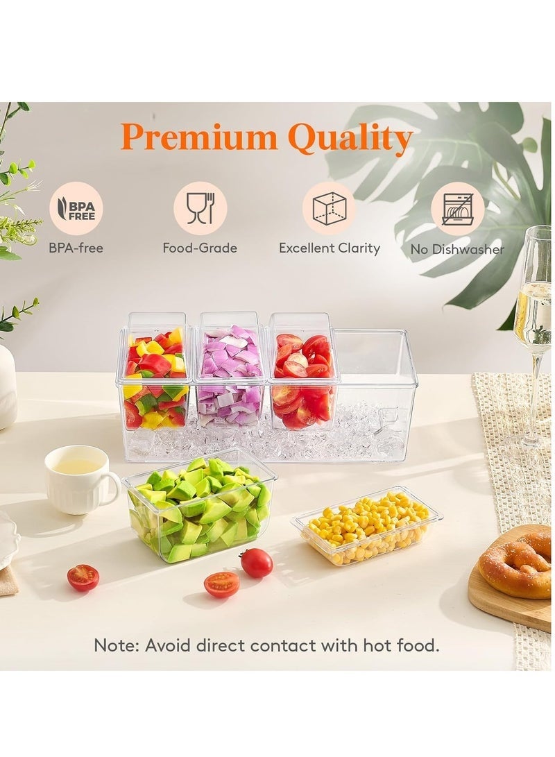 يلا جوي حامل توابل مبرد بالثلج مع 4 حاويات (سعة 2.5 كوب)، موزع توابل بأغطية منفصلة، ​​صينية تقديم مع أطباق قابلة للإزالة لإكسسوارات البار والفواكه والسلطات والتوابل والمقبلات للحفلات (شفاف) - Image 4