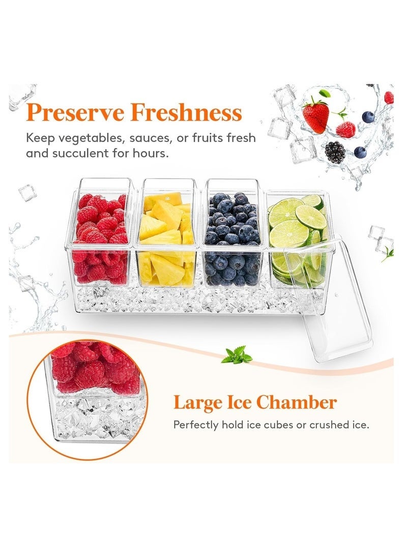 يلا جوي حامل توابل مبرد بالثلج مع 4 حاويات (سعة 2.5 كوب)، موزع توابل بأغطية منفصلة، ​​صينية تقديم مع أطباق قابلة للإزالة لإكسسوارات البار والفواكه والسلطات والتوابل والمقبلات للحفلات (شفاف) - Image 3