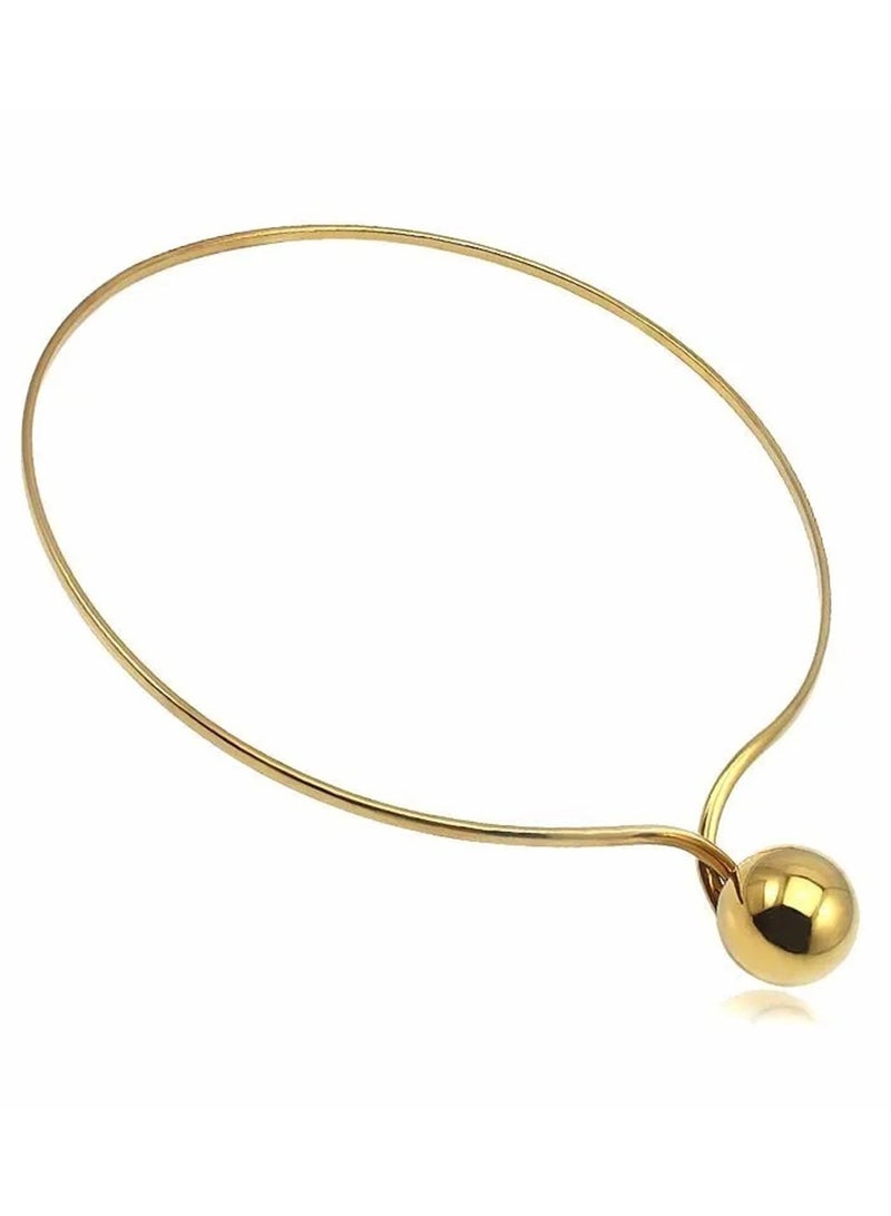Julia Store 18K Gold Plated High Polished Stainless Steel Collar Love Choker Ball Shape Statement - Image 1