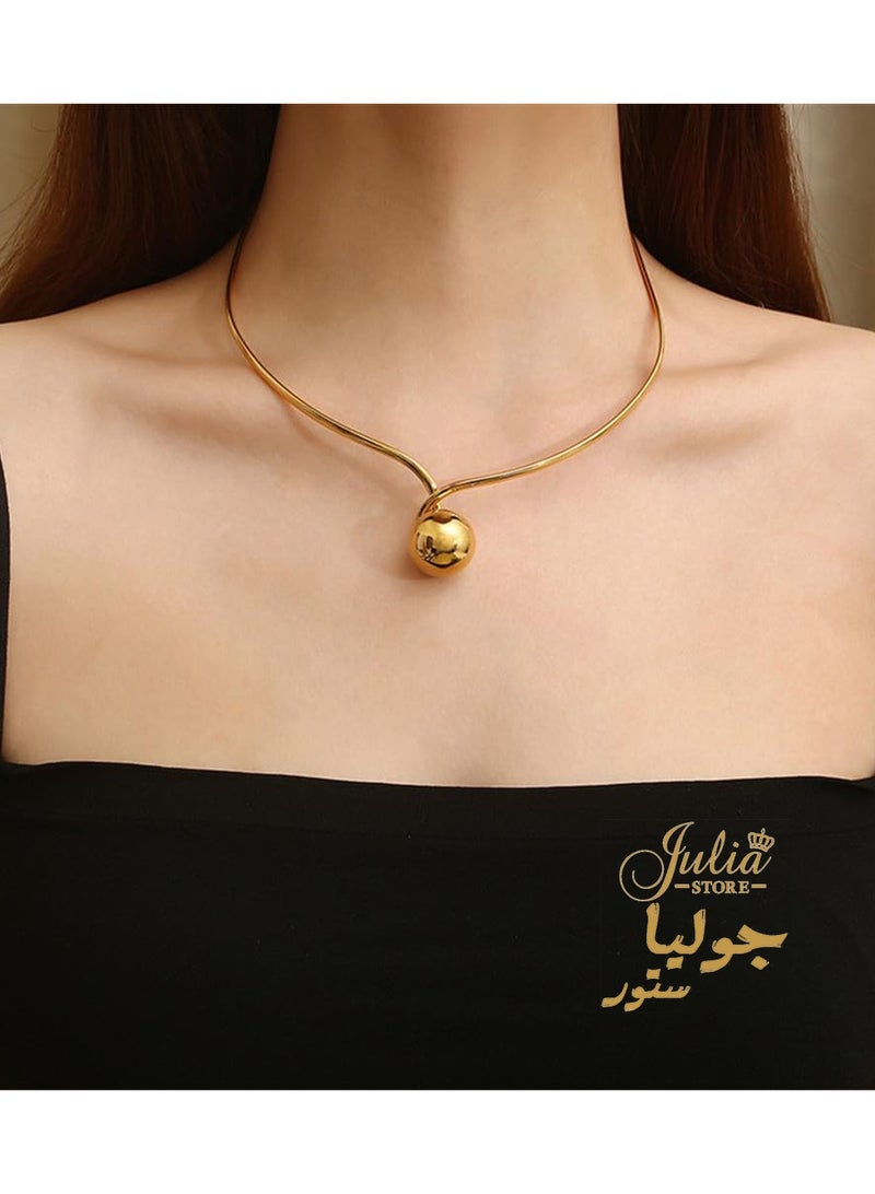 Julia Store 18K Gold Plated High Polished Stainless Steel Collar Love Choker Ball Shape Statement - Image 2