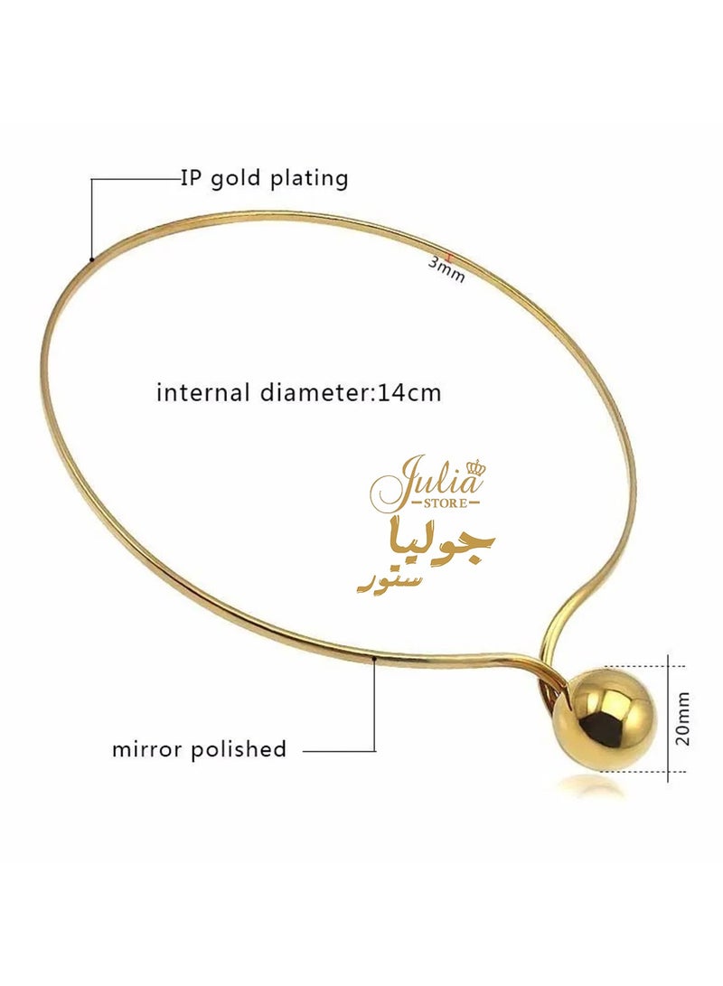 Julia Store 18K Gold Plated High Polished Stainless Steel Collar Love Choker Ball Shape Statement - Image 3