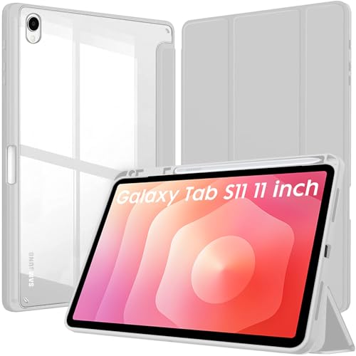 Robustrion Cover Case for Samsung Galaxy Tab S11 11" Cover with [S-Pen Holder], Hybrid Flip Cover Case for Samsung S11 Tablet 11 inch with Transparent Back [Auto Sleep Wake] - Grey - Image 1