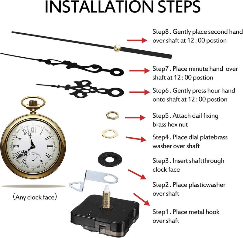 Mudder 4 Pieces Quartz DIY Wall Clock, Clock Numerals Kit, Movement Mechanism Battery Operated Clock Motor Kit with 6 Different Pairs of Hands for DIY Clock Repairment - Image 3