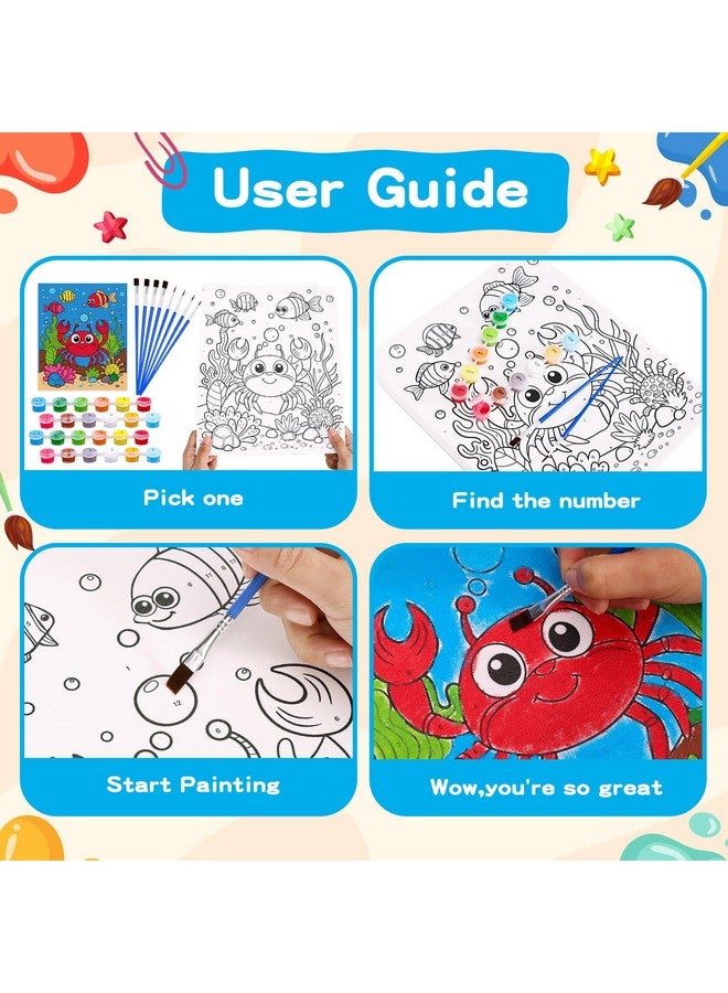 MGparty 4 Pack Paint by Numbers for Kids Ages 6-8 8-12, Pre-Drawn Canvas Painting Kit with 12 Acrylic Paints & 8 Brushes, DIY Canvas Art Kits for Kids Painting Activities, Classroom Crafts, Wall Decor  - Image 4