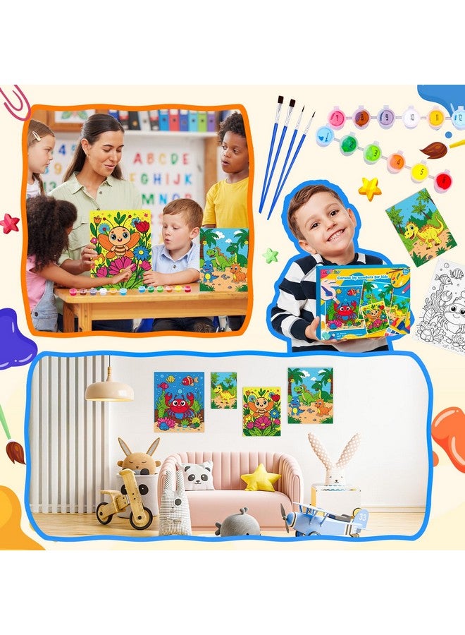 MGparty 4 Pack Paint by Numbers for Kids Ages 6-8 8-12, Pre-Drawn Canvas Painting Kit with 12 Acrylic Paints & 8 Brushes, DIY Canvas Art Kits for Kids Painting Activities, Classroom Crafts, Wall Decor  - Image 5