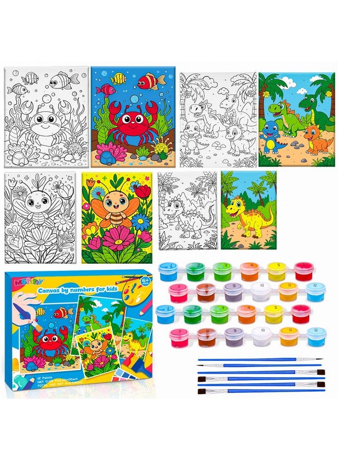 MGparty 4 Pack Paint by Numbers for Kids Ages 6-8 8-12, Pre-Drawn Canvas Painting Kit with 12 Acrylic Paints & 8 Brushes, DIY Canvas Art Kits for Kids Painting Activities, Classroom Crafts, Wall Decor  - Image 2