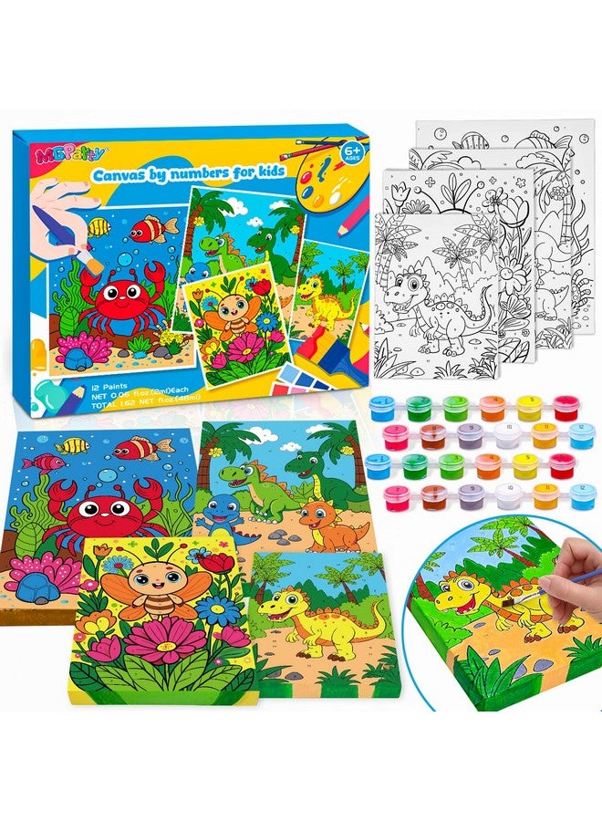 MGparty 4 Pack Paint by Numbers for Kids Ages 6-8 8-12, Pre-Drawn Canvas Painting Kit with 12 Acrylic Paints & 8 Brushes, DIY Canvas Art Kits for Kids Painting Activities, Classroom Crafts, Wall Decor  - Image 1