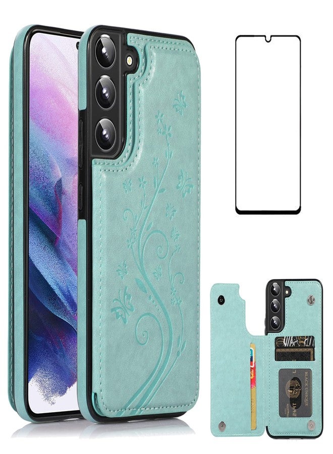 Asuwish Case for Samsung Galaxy S22 5G with Tempered Glass Screen Protector， Flip Wallet Cases Leather Stand with Card Holder，Double Magnetic Clasp and Durable Shockproof Cover Glaxay S22 (Green) - Image 1