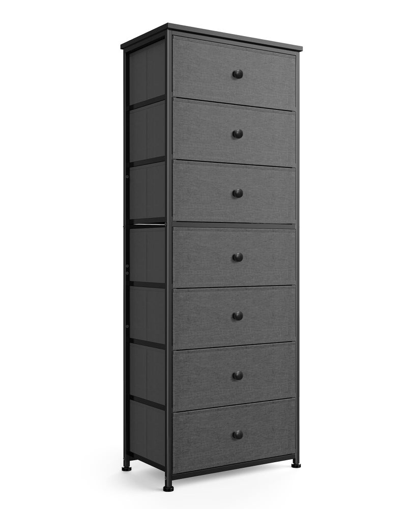 Mifuro Tall Fabric Dresser for Bedroom, Vertical Storage Organizer Tower with 7 Drawers, Chest of Drawers with Bins, Steel Frame, Wood Top for Bedroom, Closet, Entryway Grey - Image 1