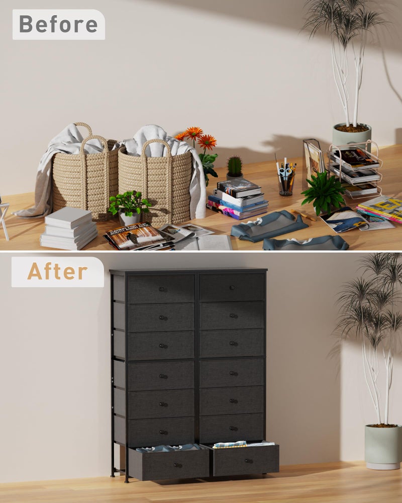 Mifuro Tall Fabric Dresser for Bedroom, Vertical Storage Organizer Tower with 7 Drawers, Chest of Drawers with Bins, Steel Frame, Wood Top for Bedroom, Closet, Entryway Grey - Image 5