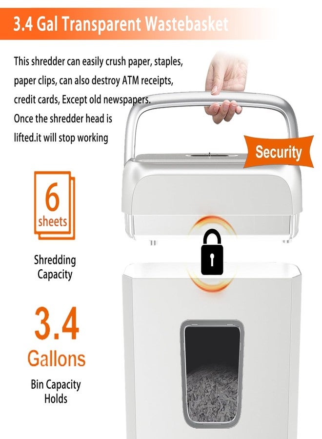 Bonsaii Low Noise Operation Paper Shredder, 6-Sheet Cross-Cut, Credit Card Shredder, Home Office, Handle for Document, Mail, Staple, 3.4 Gal Wastebasket, Easy-Carry Handle, White - Image 4