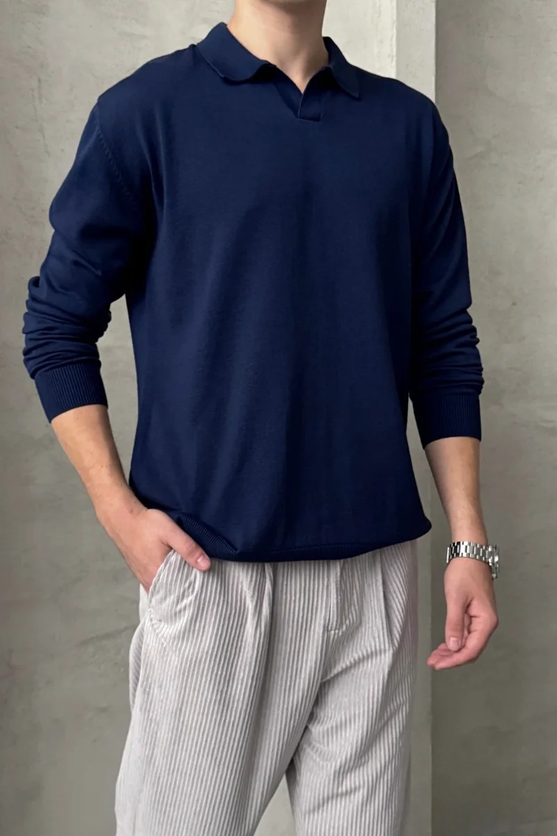 هايمان Men's Cotton Polo Collar Oversize Knitwear Sweater