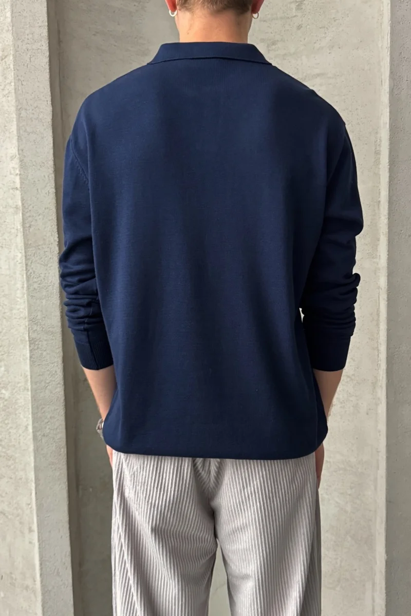 هايمان Men's Cotton Polo Collar Oversize Knitwear Sweater