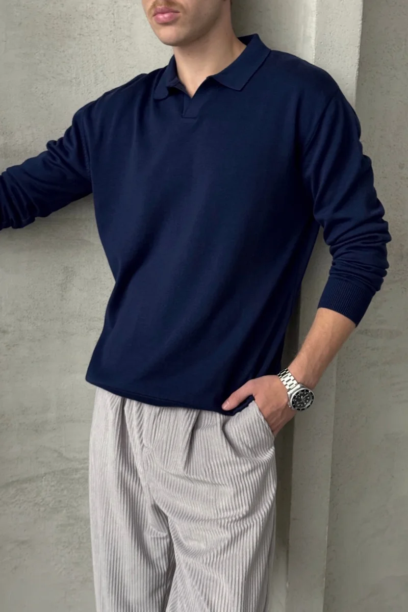 هايمان Men's Cotton Polo Collar Oversize Knitwear Sweater