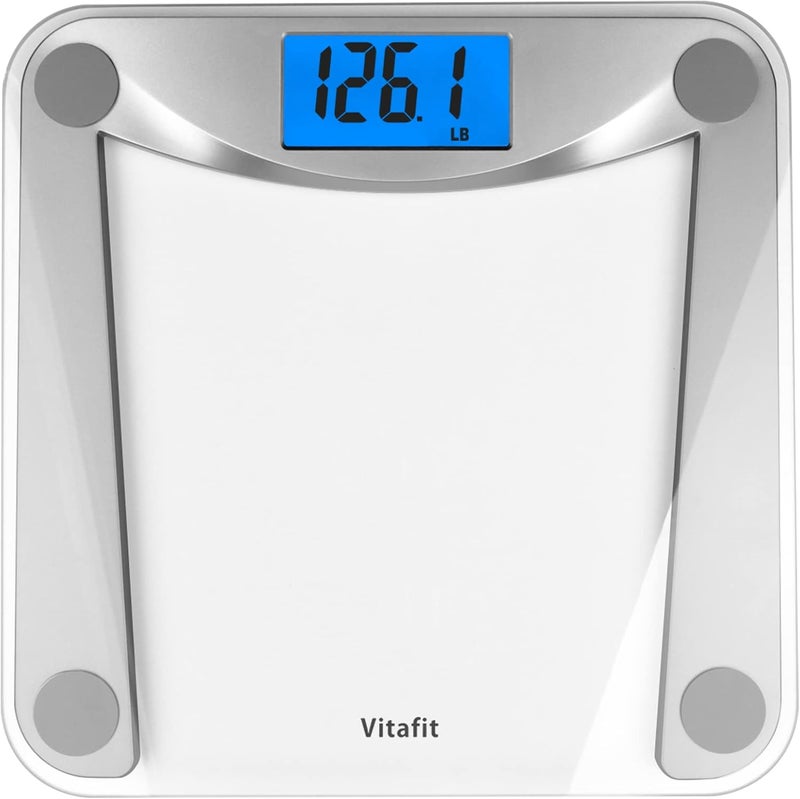 Vitafit Digital Bathroom Weight Scale for Body Weight, High Accuracy Assured by Weighing Professional Since 2001,Extra Large Blue Backlit LCD and Step-On, 400lb/182kg, Clear Glass - Image 1