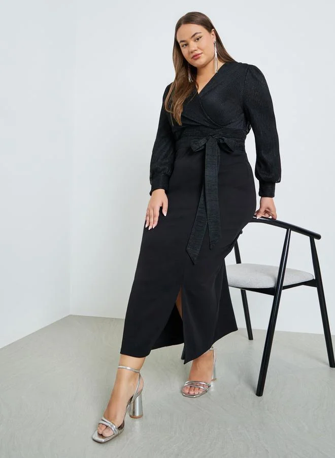 Styli Plus Size Wrap Front Shimmer Look Maxi Dress