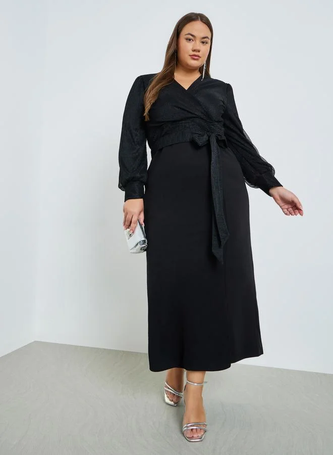 Styli Plus Size Wrap Front Shimmer Look Maxi Dress