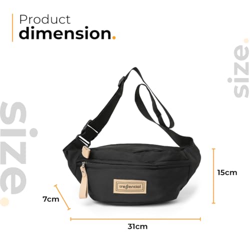 Tressential Waist Bag for Men Women | Cross Body Fanny Pack Sling Bag for Hiking, Travel, Camping, Outdoor Sports, Cycling | Money Belt with Adjustable Strap (Black) - Image 4