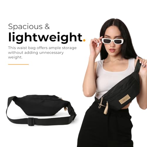 Tressential Waist Bag for Men Women | Cross Body Fanny Pack Sling Bag for Hiking, Travel, Camping, Outdoor Sports, Cycling | Money Belt with Adjustable Strap (Black) - Image 2