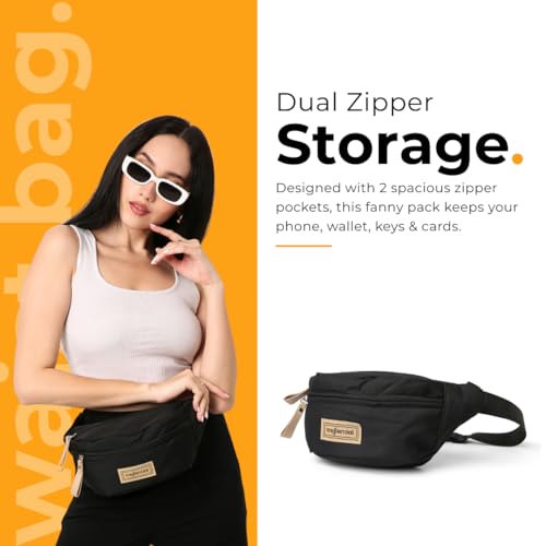Tressential Waist Bag for Men Women | Cross Body Fanny Pack Sling Bag for Hiking, Travel, Camping, Outdoor Sports, Cycling | Money Belt with Adjustable Strap (Black) - Image 3