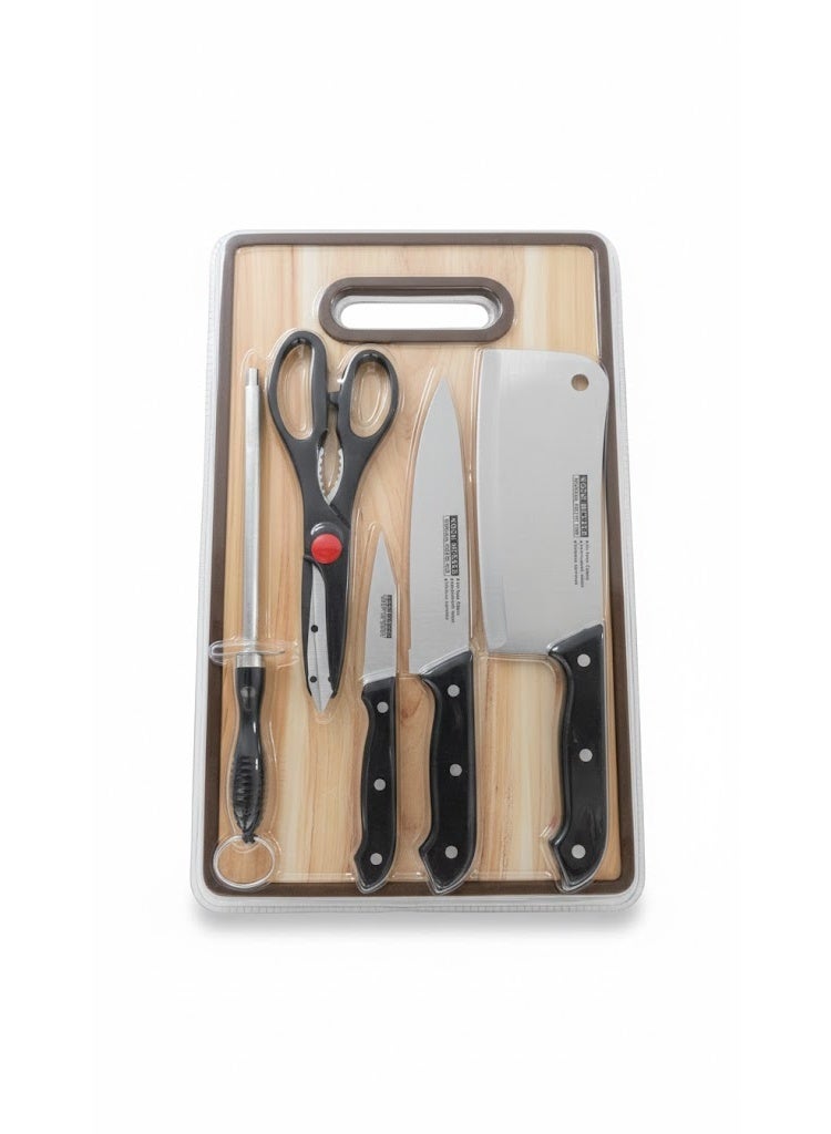 kitchen Pro 5 Pcs knive Set Portable Complete Set With Cleaver Knife, Chef Knife, Scissor, Utility Knife & Cutting Board Stainlesssteel Blades Ideal For Chopping, Mincing & More, Multi - Image 1