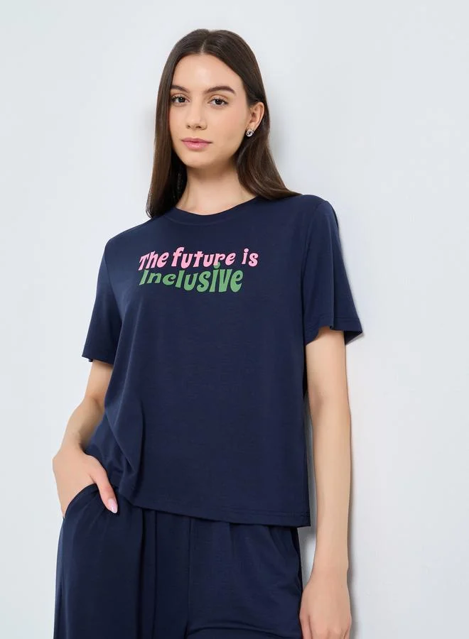 Take Two Take Two Slogan Print Short Sleeve Top and Joggers Co-Ords