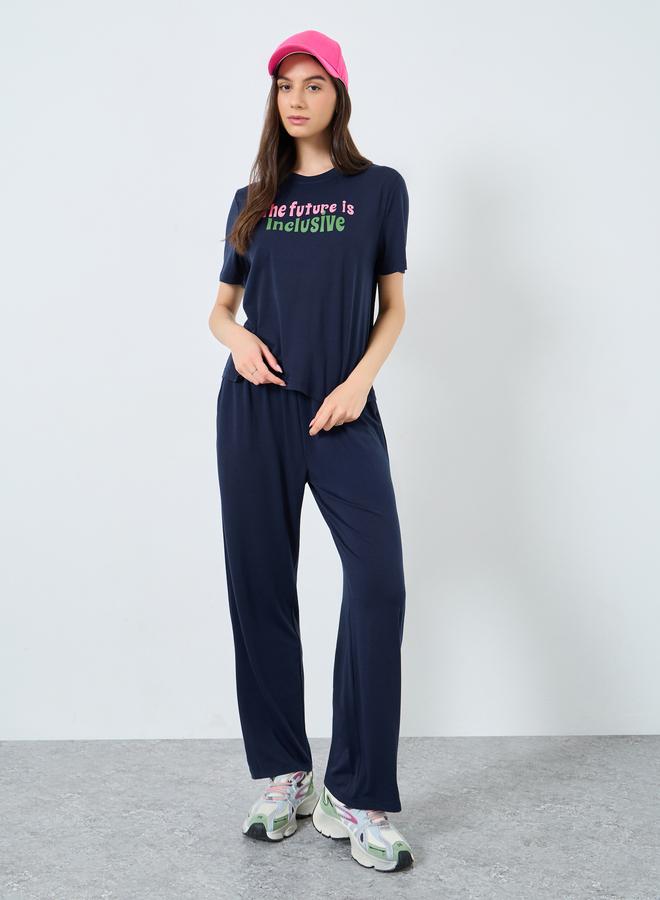 Take Two Slogan Print Short Sleeve Top and Joggers Co-Ords - Image 1