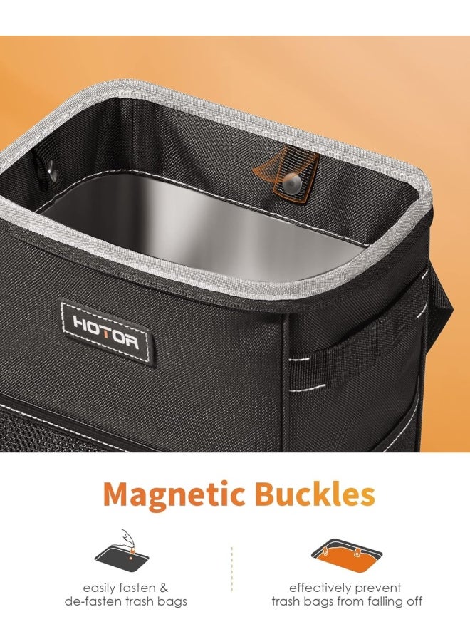 Trash Can With Lid And Storage Pockets 100 Leak-Proof Organizer Waterproof Garbage Can Multipurpose Trash Bin For Car - Black