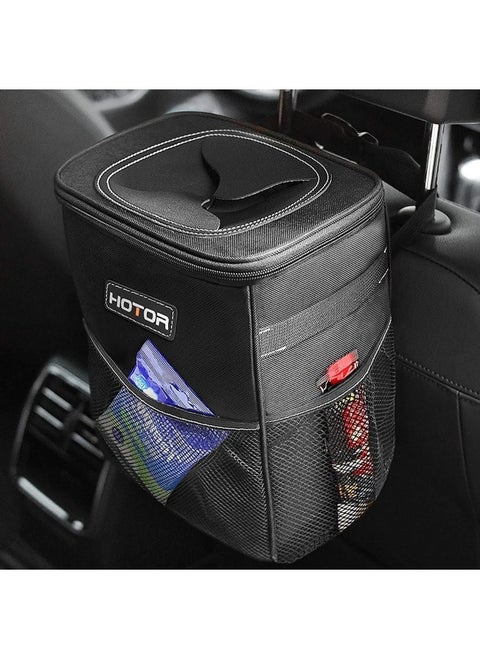 Trash Can With Lid And Storage Pockets 100 Leak-Proof Organizer Waterproof Garbage Can Multipurpose Trash Bin For Car - Black