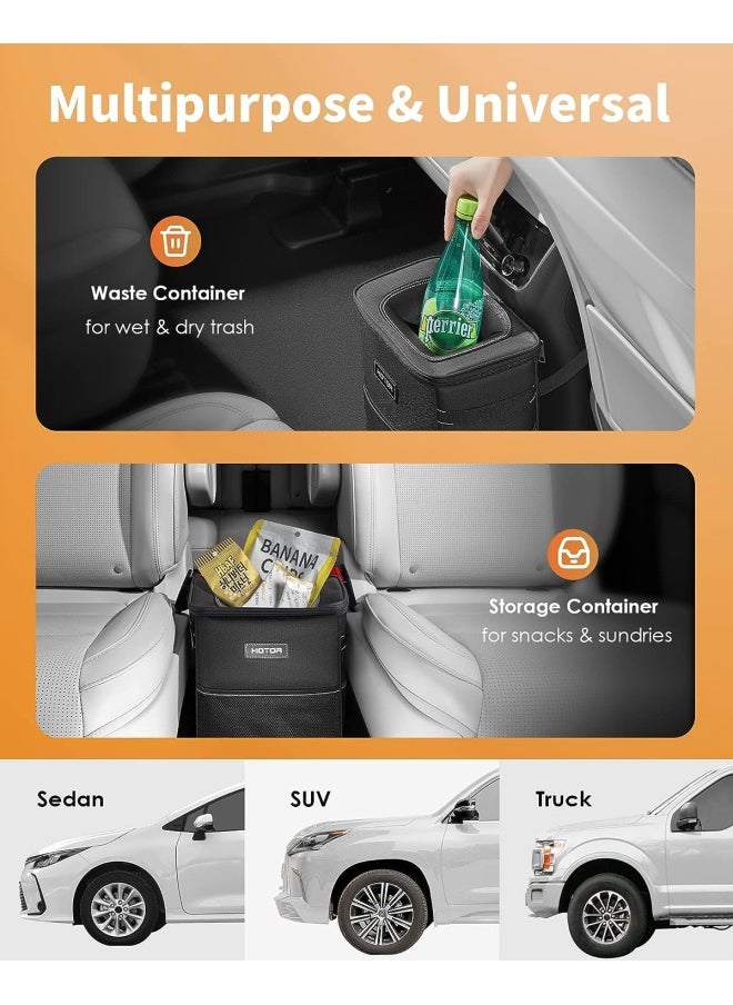 Trash Can With Lid And Storage Pockets 100 Leak-Proof Organizer Waterproof Garbage Can Multipurpose Trash Bin For Car - Black