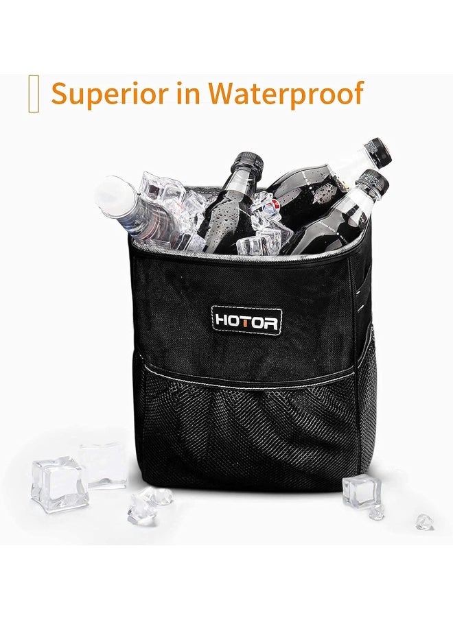 Trash Can With Lid And Storage Pockets 100 Leak-Proof Organizer Waterproof Garbage Can Multipurpose Trash Bin For Car - Black