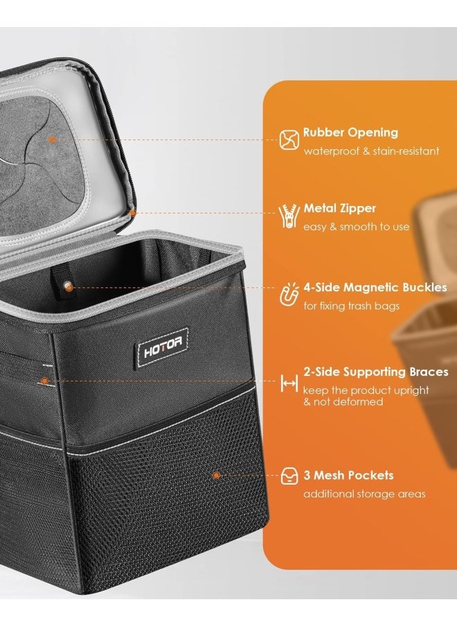 Trash Can With Lid And Storage Pockets 100 Leak-Proof Organizer Waterproof Garbage Can Multipurpose Trash Bin For Car - Black