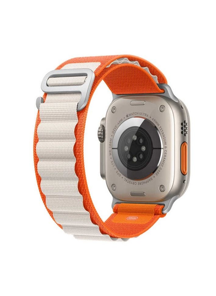 YOMNA Nylon Compatible with Apple Watch Bands 49mm, Soft and Breathable Nylon G-hook Loop Buckle Watch Strap, Suitable for Apple watch Ultra Series 8 (Orange/Grey) Adjustable Size