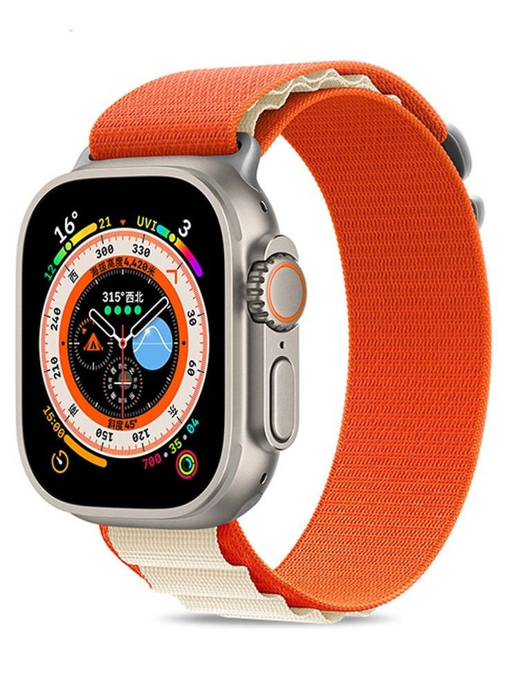 YOMNA Nylon Compatible with Apple Watch Bands 49mm, Soft and Breathable Nylon G-hook Loop Buckle Watch Strap, Suitable for Apple watch Ultra Series 8 (Orange/Grey) Adjustable Size