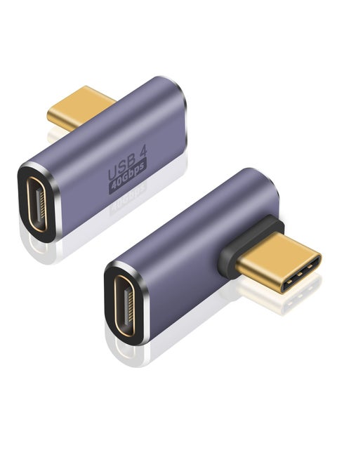 USB C Right Angle Adapter for USB 4 Cable, 40Gbps USB 4 Cable Adapter, 90 Degree USB C Adapter Support 8K@60Hz Video Display 100W PD for Thunderbolt 4/3, USB C, HUB, Docking, Tablet, 2pack