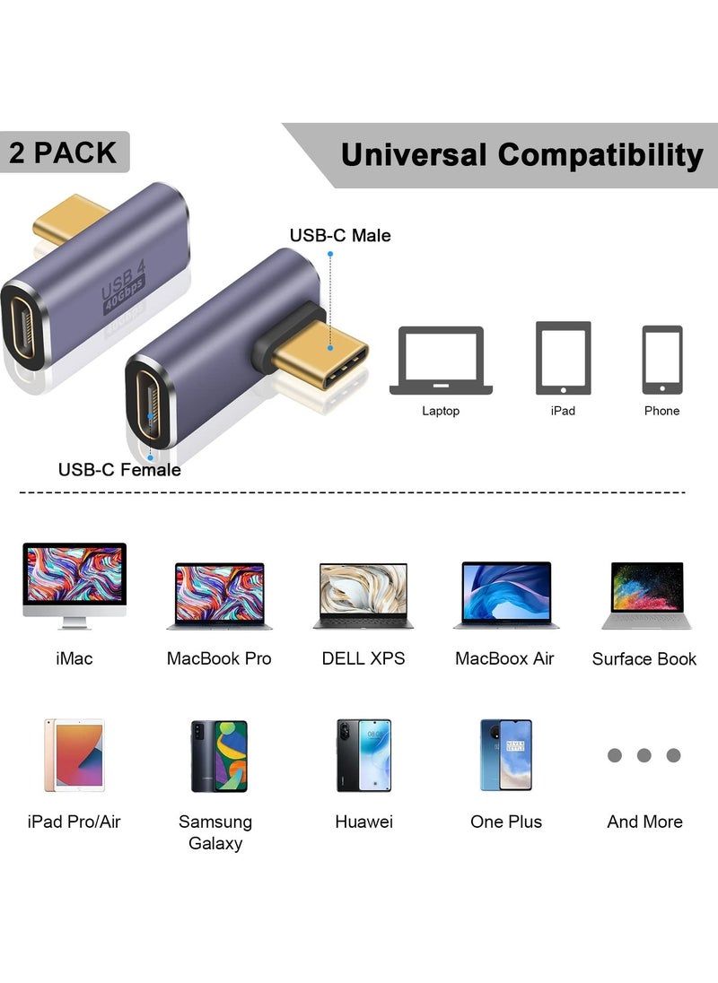KASTWAVE USB C Right Angle Adapter for USB 4 Cable, 40Gbps USB 4 Cable Adapter, 90 Degree USB C Adapter Support 8K@60Hz Video Display 100W PD for Thunderbolt 4/3, USB C, HUB, Docking, Tablet, 2pack  - Image 3