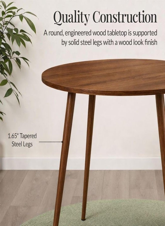 Craftware Round 28x28in Dining Table for 4 w/Sturdy Wood Finish Steel Legs, Mid Century Modern, Space-Saving, Small Space Circle Dinette for Home, Kitchen, Apartment (Walnut) - Image 3