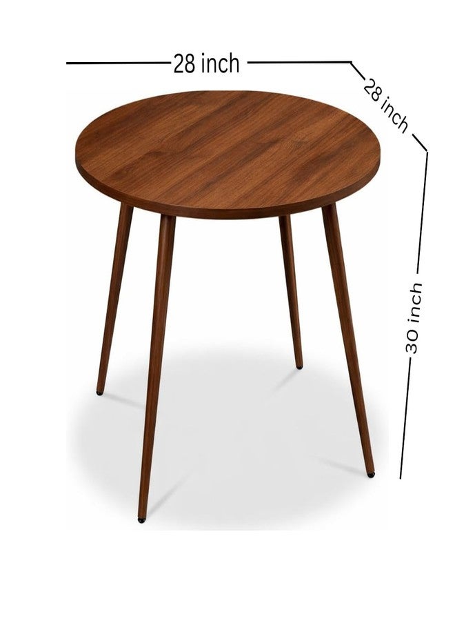 Craftware Round 28x28in Dining Table for 4 w/Sturdy Wood Finish Steel Legs, Mid Century Modern, Space-Saving, Small Space Circle Dinette for Home, Kitchen, Apartment (Walnut) - Image 5