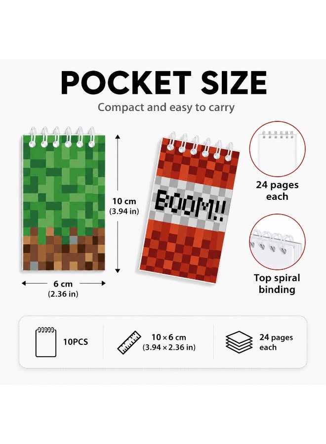 Tanyaz Pixel Art Mini Notebooks, 10 Pcs Top Spiral Notepads, 24 Pages Each, Blank Pocket Memo Pads for Notes Doodles Lists Gifts and Daily Use (10*6 CM) - Image 5